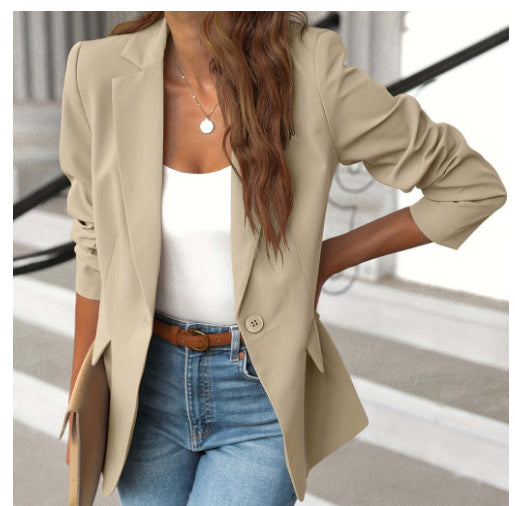 Polyester Autumn Long Sleeve Solid Color Cardigan Small Suit Jacket For Women