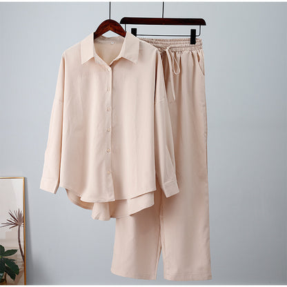 European And American Ins Style Solid Color Leisure Fashion Long Sleeve Blouse And Pants